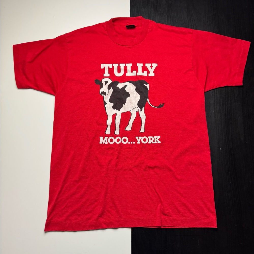 VTG 80's Tully Moooooo York Cow T-shirt Rare! Size XL! Screen Stars Best
